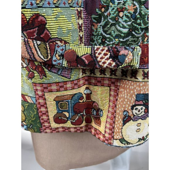 Westbound Vintage Plus Sized Holiday Christmas Vest  1X Green  Patchwork Tapestr - Picture 10 of 16